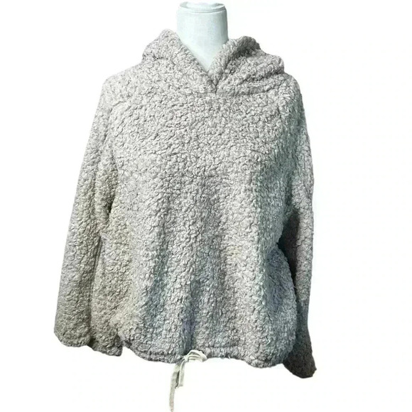 Dylan Faux Fur Hoodie Oatmeal Color with a Rose Pink Frosty Tip - size L - Picture 1 of 9